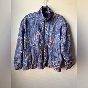 Vintage Bogari Collared Abstract Paisley Bomber Silk Jacket 90s 80s Maximalist L